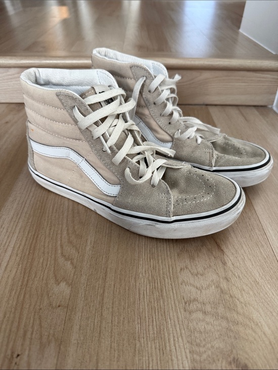 Vans Shoes - Vans Beige and White High-Top Suede Canvas Sneakers